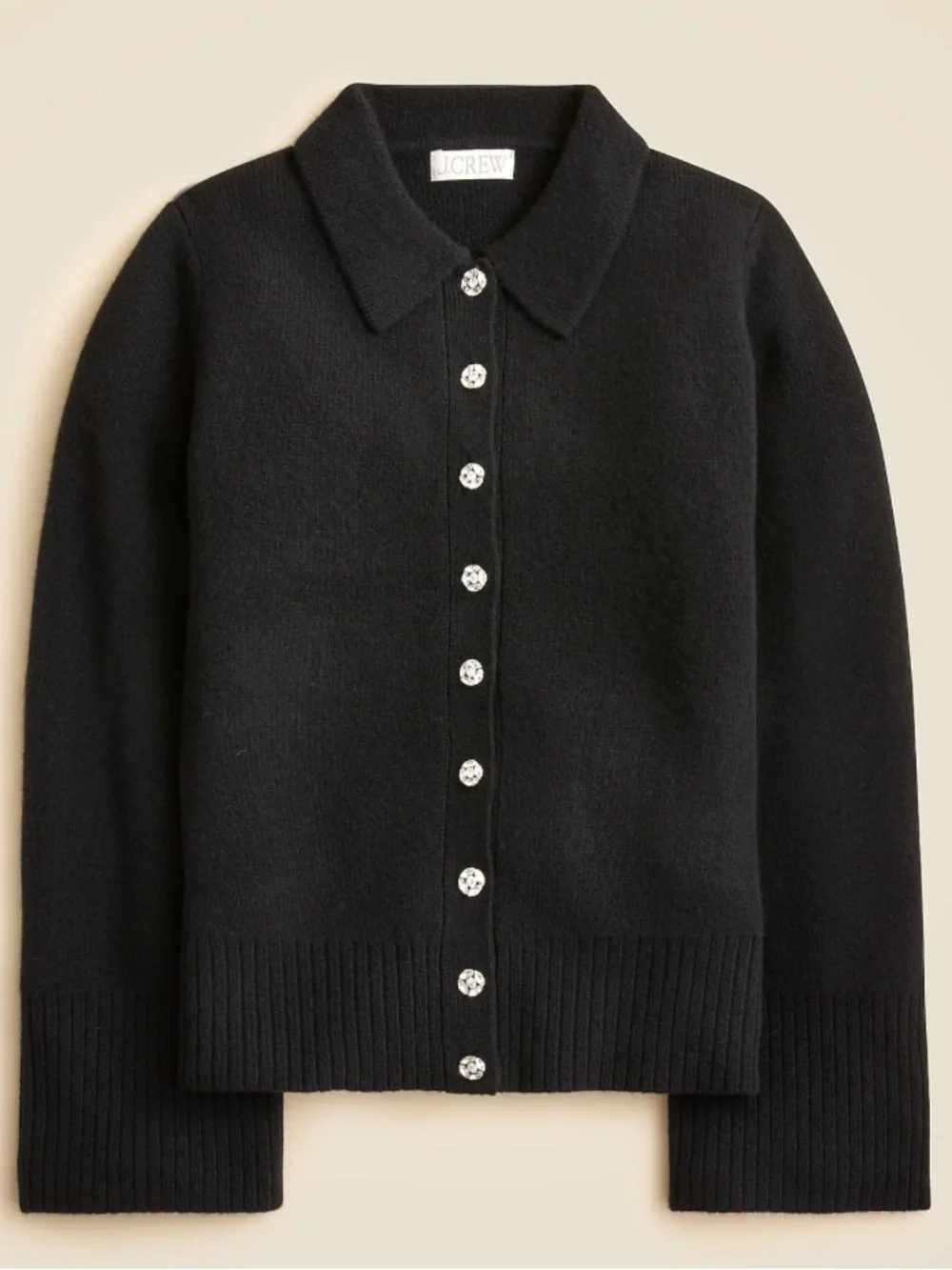 J.Crew Milano Stitch Sweater XL Black Collared Button Front Cinched Waist Luxury